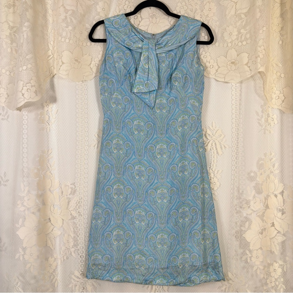 Vintage 50s 60s Dallaird's Mod Paisley Dress Pastel Blue Green Retro Size Xs - Picture 2 of 8
